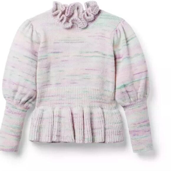 Janie and Jack 100047407 Girl Lavender Marled Peplum Ruffle Sweater NWT - Picture 1 of 11